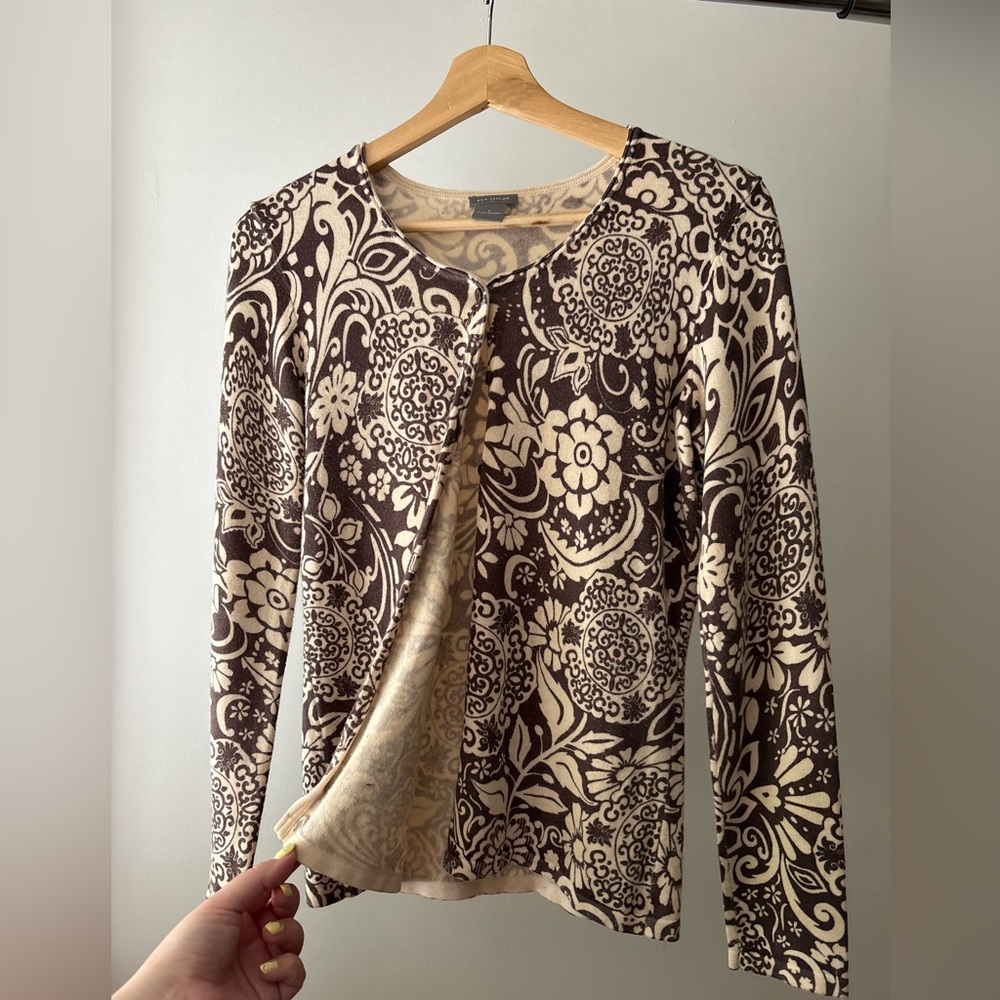 Y2K Soft Brown Patterned Cardigan